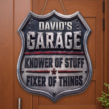 Custom garage wood sign featuring Knower of Stuff Fixer of Things quote - personalized rustic gift for dad