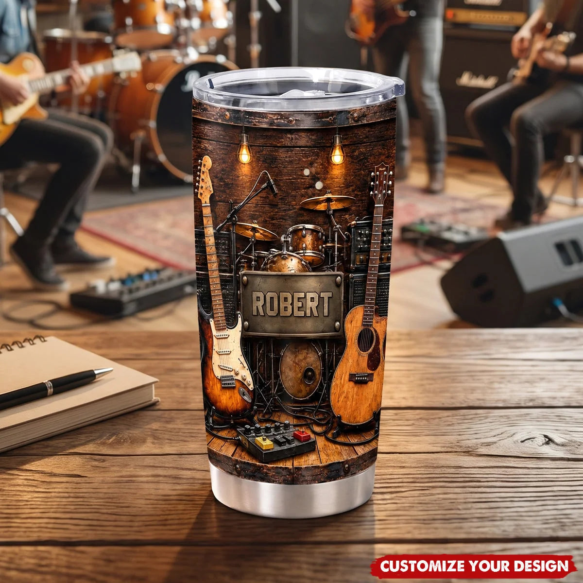 Custom Name Music Studio Tumbler - Personalized Guitar & Drummer Travel Mug for Music Lovers