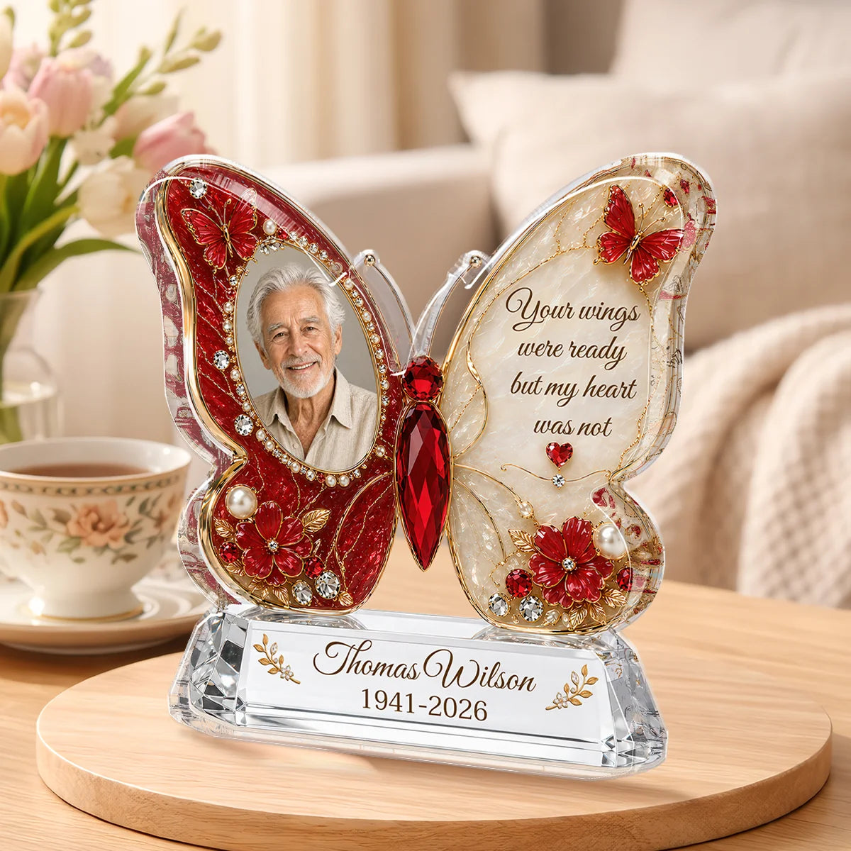 "Your Wings Were Ready" Personalized Memorial Acrylic Plaque - Custom Photo Butterfly Keepsake