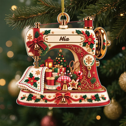 Vintage Crafter Personalized Sewing Machine Acrylic Ornament - Holiday Tree Keepsake for Mom & Grandma
