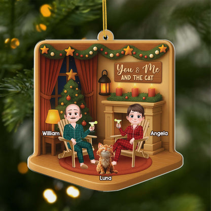 You & Me And The Cat Personalized Acrylic Ornament for Couples - Custom Cat Lover Christmas Gift