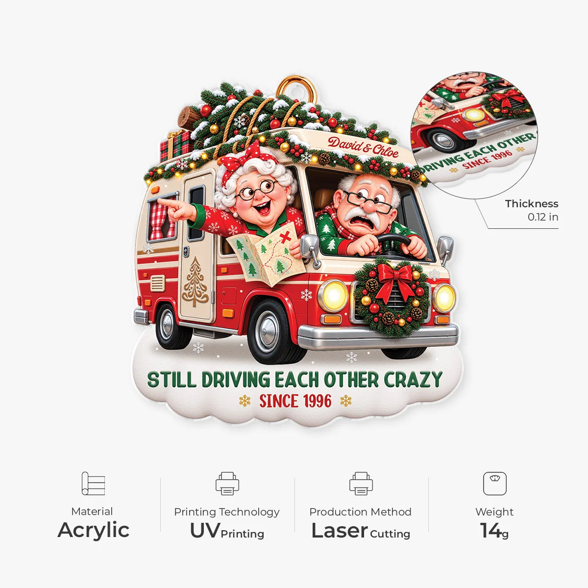 Still Driving Each Other Crazy Personalized Acrylic Ornament - Funny Road Trip Christmas Keepsake for Couples