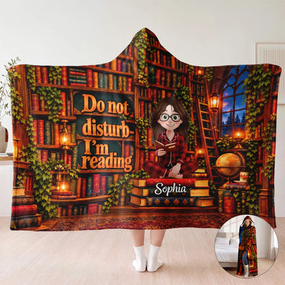 Do Not Disturb I'm Reading Personalized Blanket Hoodie - Custom Gift for Book Lovers
