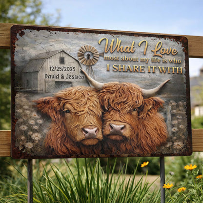 Custom Highland Cow Couples Metal Sign for Couples with personalized design details for meaningful gifting image 8