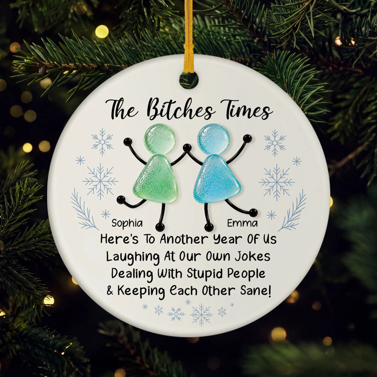The Bitches Times Personalized Best Friend Ceramic Ornament - Funny Sea Glass Keepsake Christmas Gift