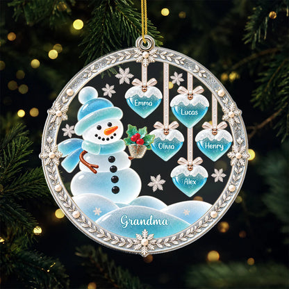 Snowman Family Personalized Acrylic Ornament - Grandma Mom Custom Christmas Gift