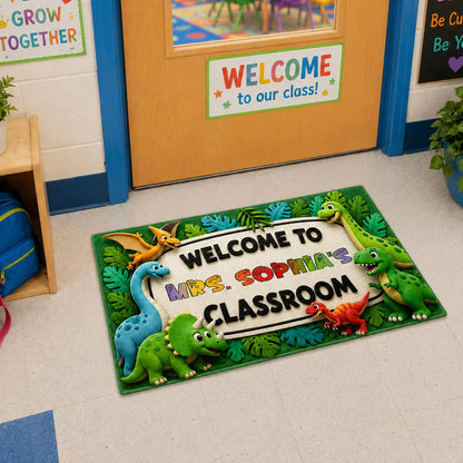 Custom Dinosaur Classroom Doormat for Teacher with personalized design details for meaningful gifting image 7