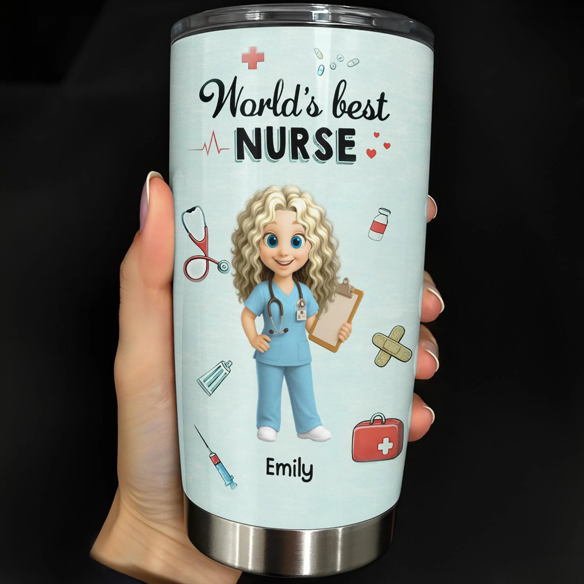 Tumbler material and size view - Personalized Nurse Tumbler