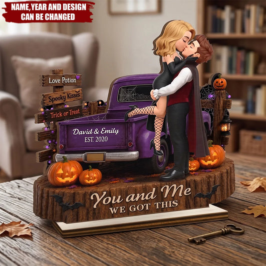 Personalized Halloween wooden plaque for couples with names and You And Me We Got This quote