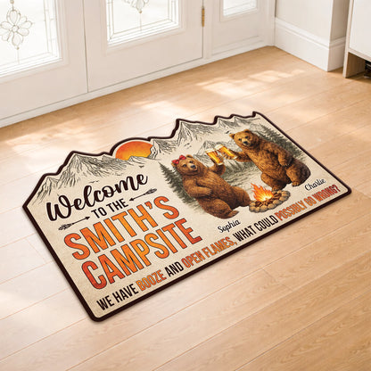 Welcome To The Fire Pit Personalized Doormat - Custom Shaped Camping Gift Mat for Couples
