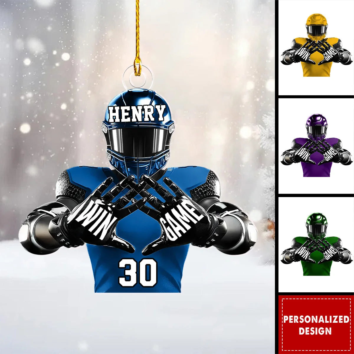 Game Win Football Player Personalized Acrylic Ornament - Christmas Keepsake for Son & Boy