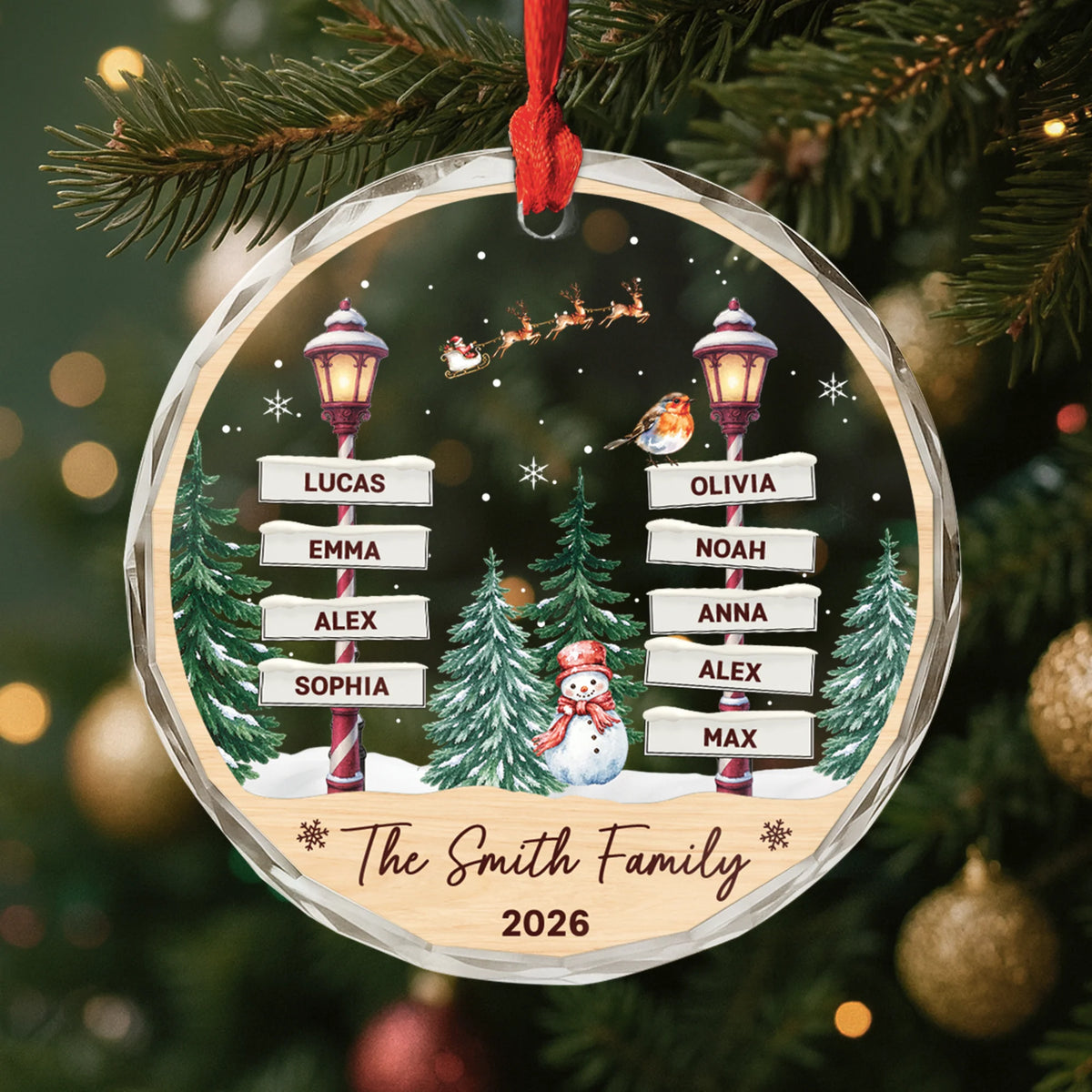 North Pole Street Sign Personalized Family Christmas Ornament - Custom Names Glass Keepsake