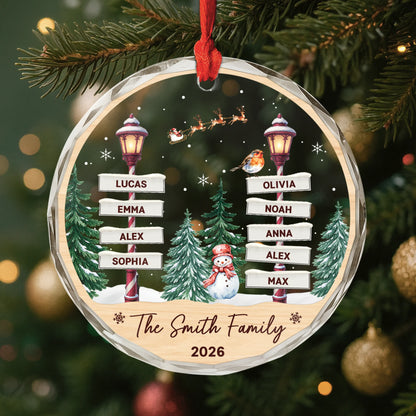North Pole Street Sign Personalized Family Christmas Ornament - Custom Names Glass Keepsake