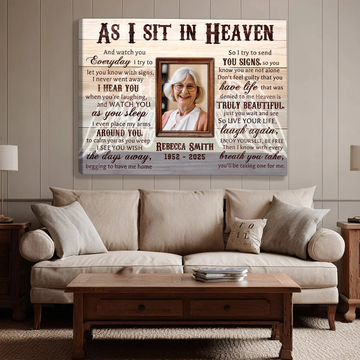 Canvas / Poster material and size view - Custom As I Sit In Heaven Memorial Photo Canvas