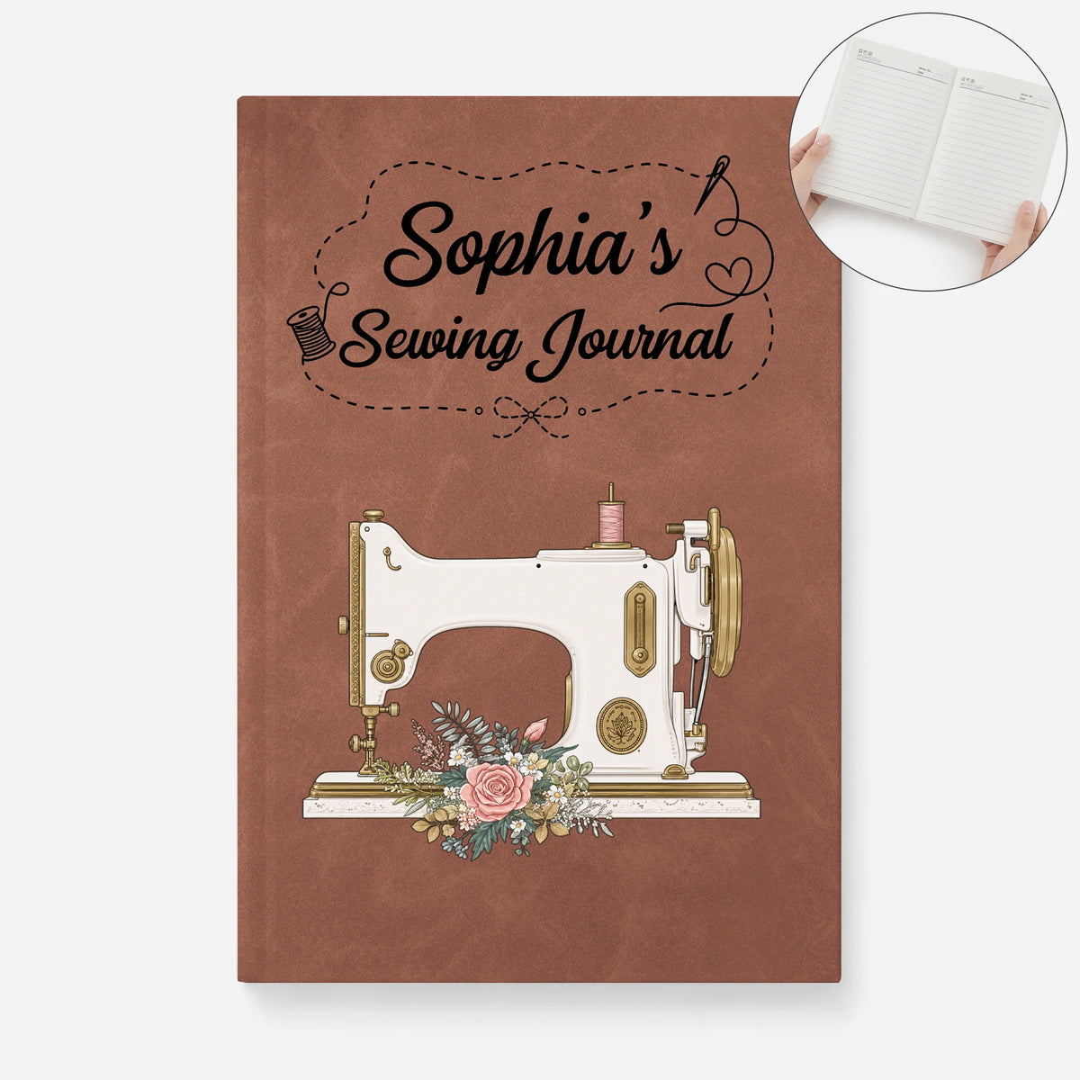 Custom Sewing Leather Journal - Personalized Gift for Quilters and Crafters