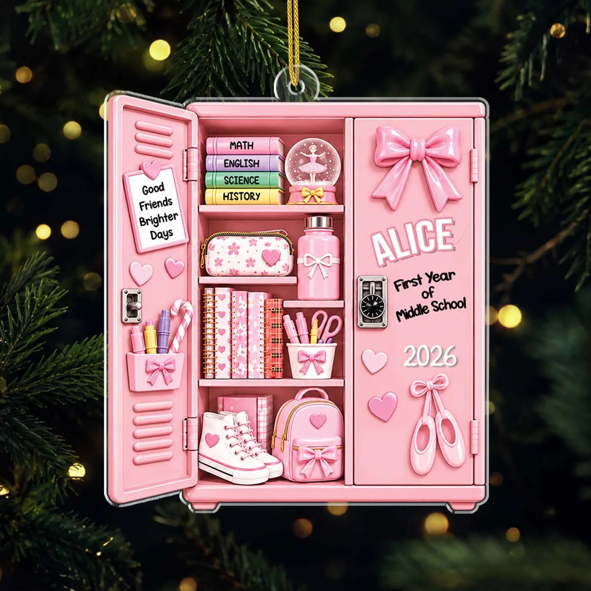 "Good Friends Brighter Days" Personalized School Locker Acrylic Ornament - Custom Kids Back to School Gift