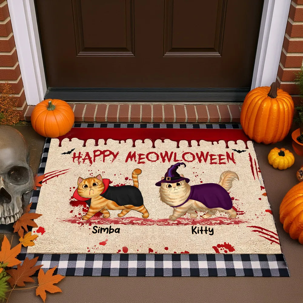 Doormat material and size view - Personalized Halloween Cat Doormat