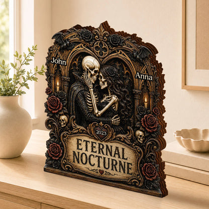 Eternal Nocturne Gothic Skeleton Couple - Personalized Wooden Block Gift