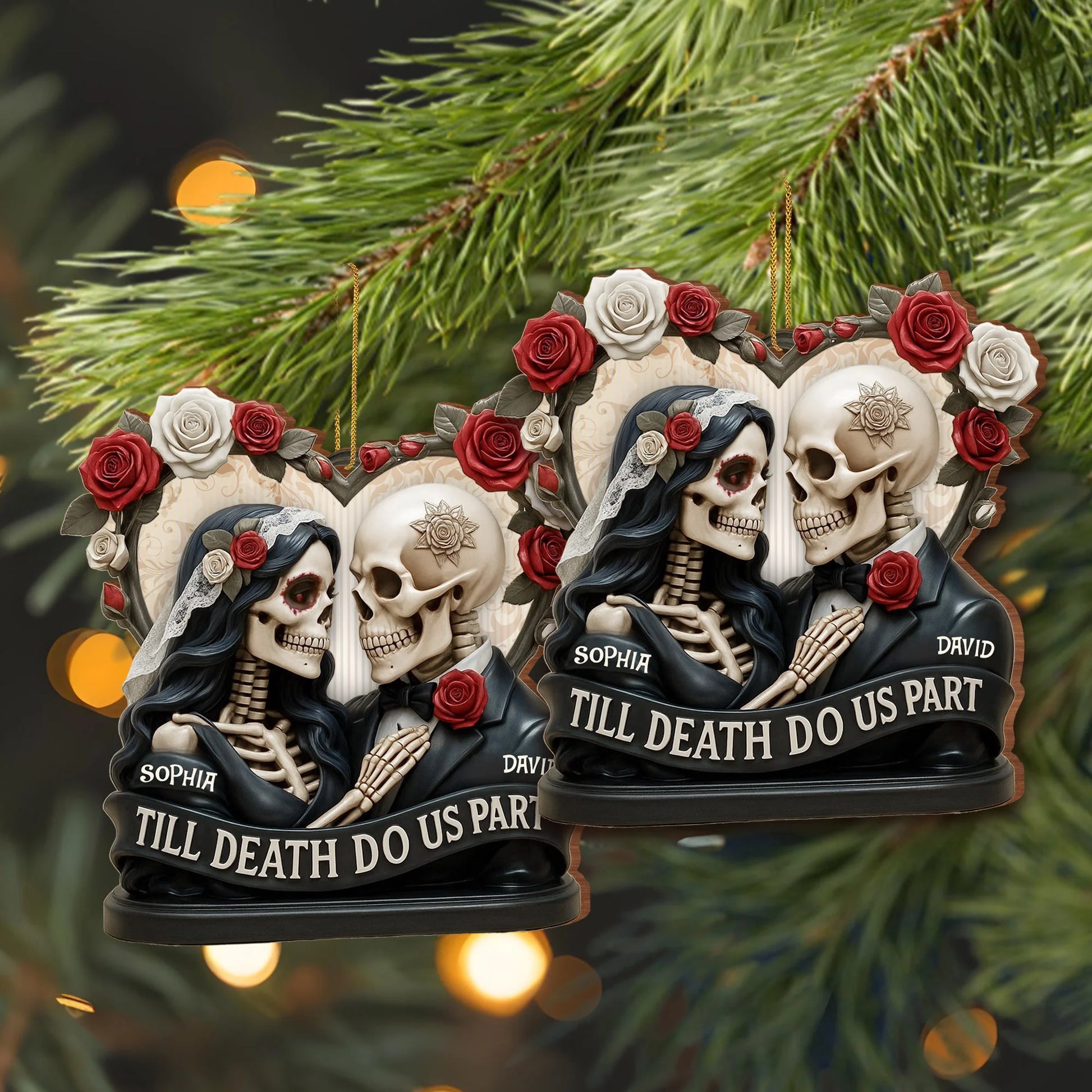 Till death do us part ornament featuring custom skeleton couple for anniversary gift image 6