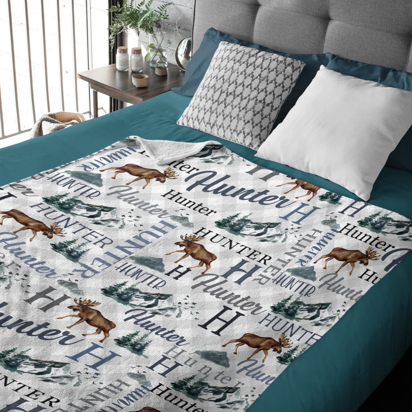 Personalized Moose Name Blanket - Custom Mountain Outdoors Throw Blanket for Nursery and Camping