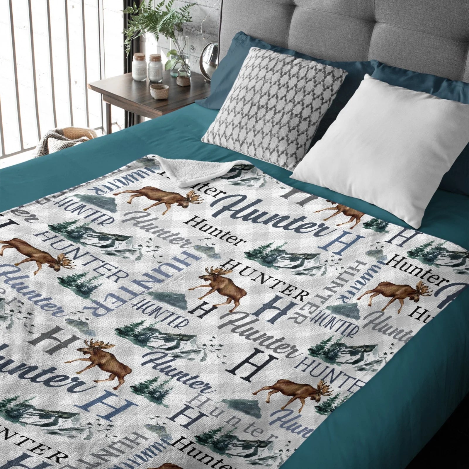 Personalized Moose Name Blanket - Custom Mountain Outdoors Throw Blanket for Nursery and Camping