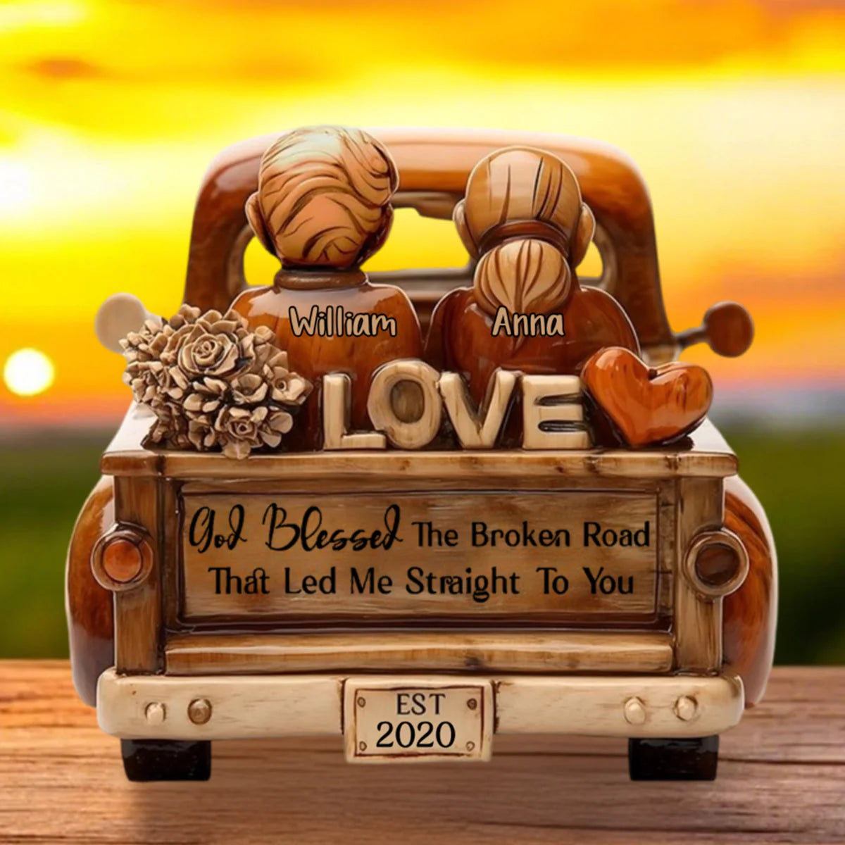 God Blessed The Broken Road Custom Plaque personalization view for Couples