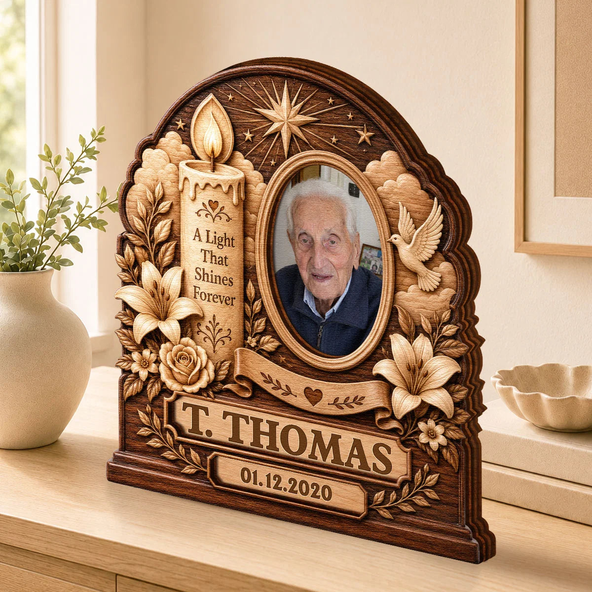 "A Light That Shines Forever" Personalized Wooden Block - Custom Memorial Photo Gift