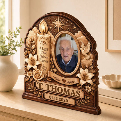"A Light That Shines Forever" Personalized Wooden Block - Custom Memorial Photo Gift