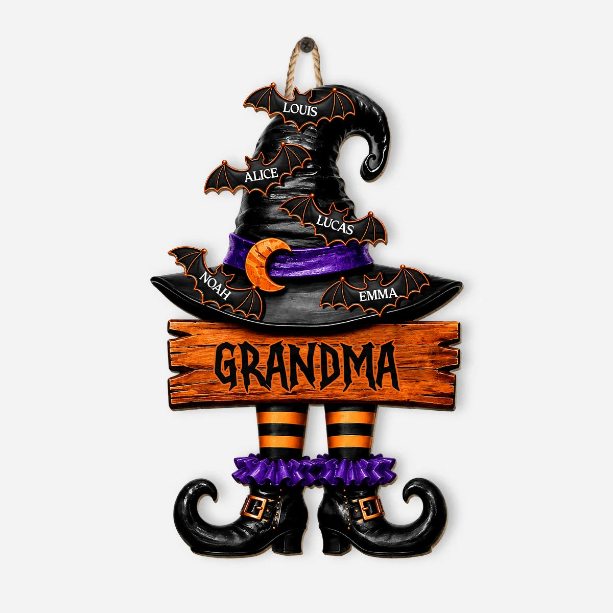 Personalized Witch Hat Family Name Wood Sign - Custom Halloween Door Hanger Decor