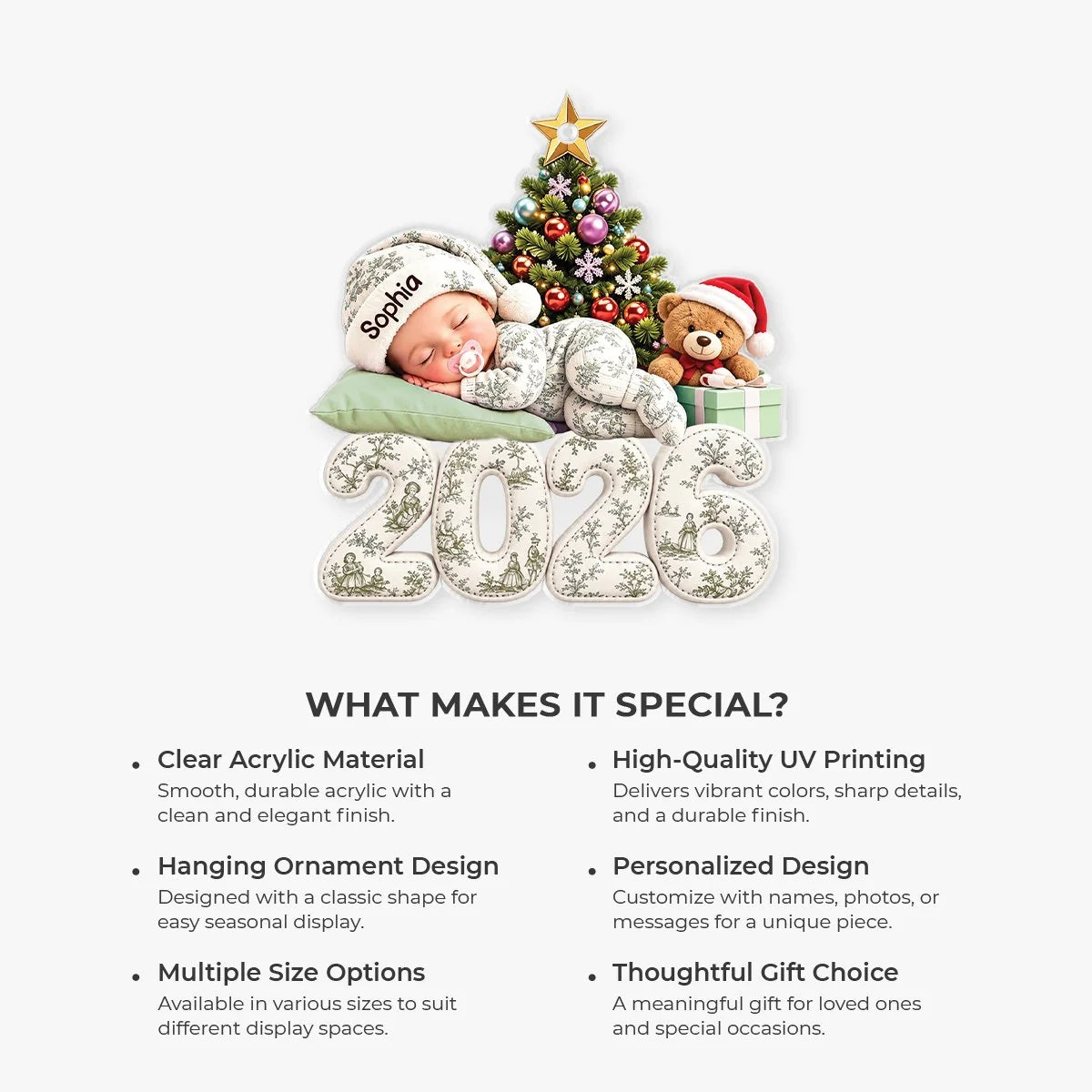 Custom Sleeping Baby Christmas Ornament - Personalized Baby First Christmas Keepsake