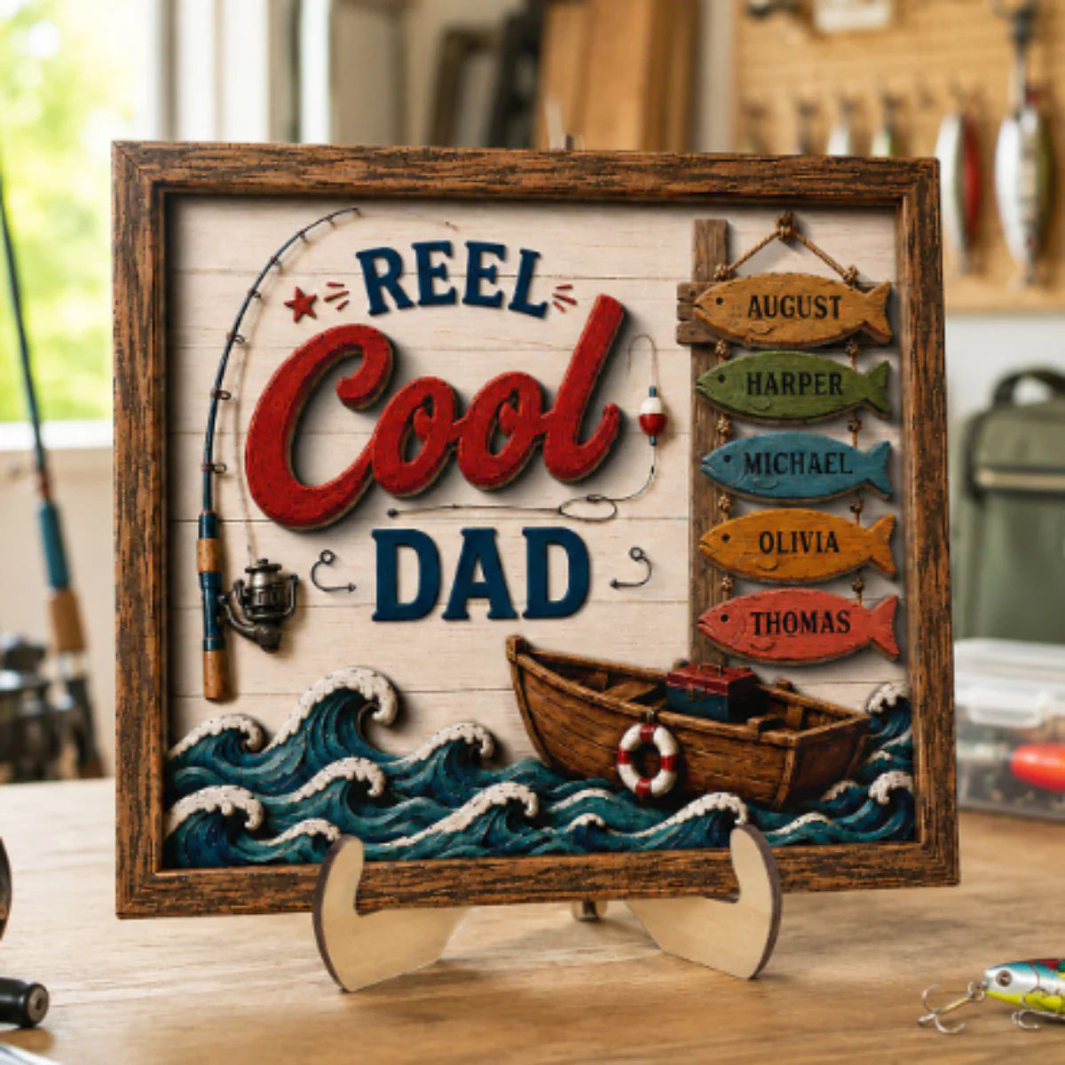 Personalized Fishing Dad Wood Sign for Dad with personalized design details for meaningful gifting image 6