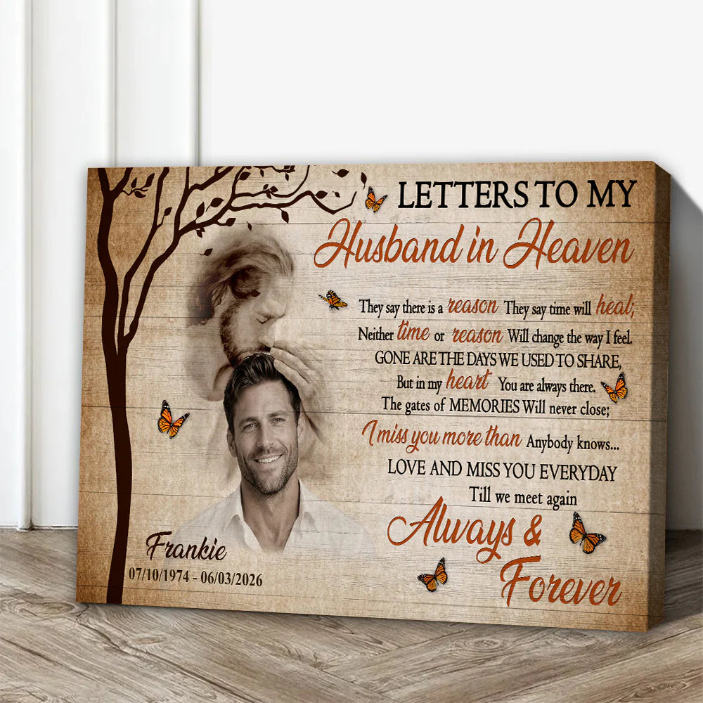Personalized husband memorial canvas with custom photo and Letters to My Husband in Heaven poem print image 7