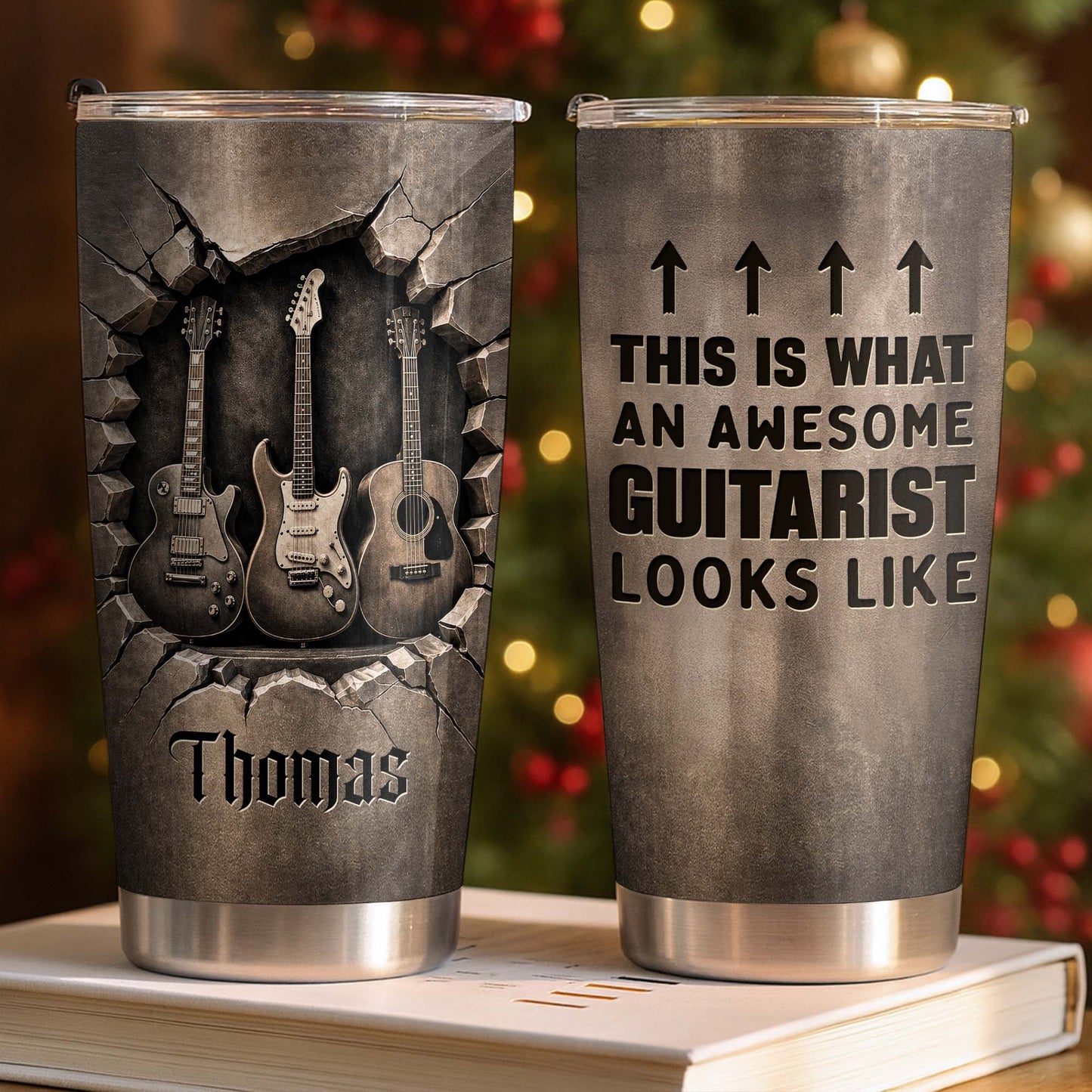 Personalized guitarist tumbler featuring 3D guitar art and custom name - perfect gift for guitar lovers