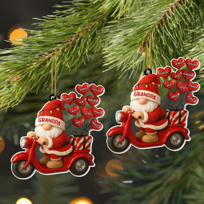Grandpa Santa On Scooter Personalized Acrylic Ornament - Custom Christmas Keepsake for Grandparent