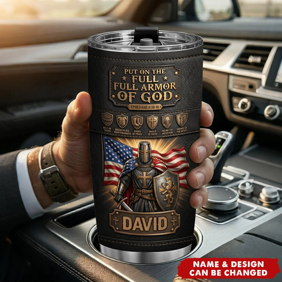Put On The Full Armor Of God Personalized Tumbler - Custom Christian Knight Gift for Dad