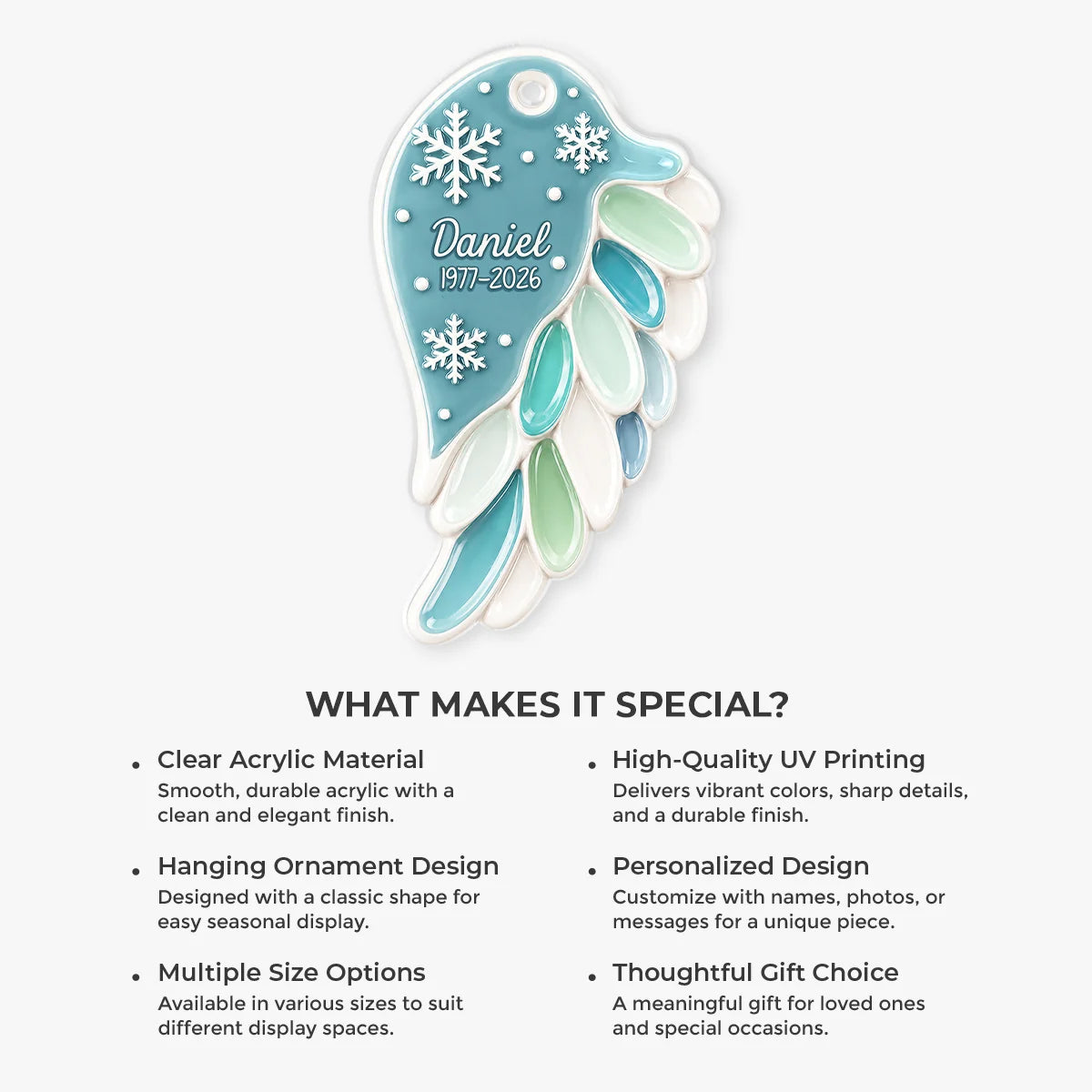 Angel Wing Memorial Keepsake Personalized Acrylic Ornament - Mom Dad In Loving Memory Christmas Remembrance Gift