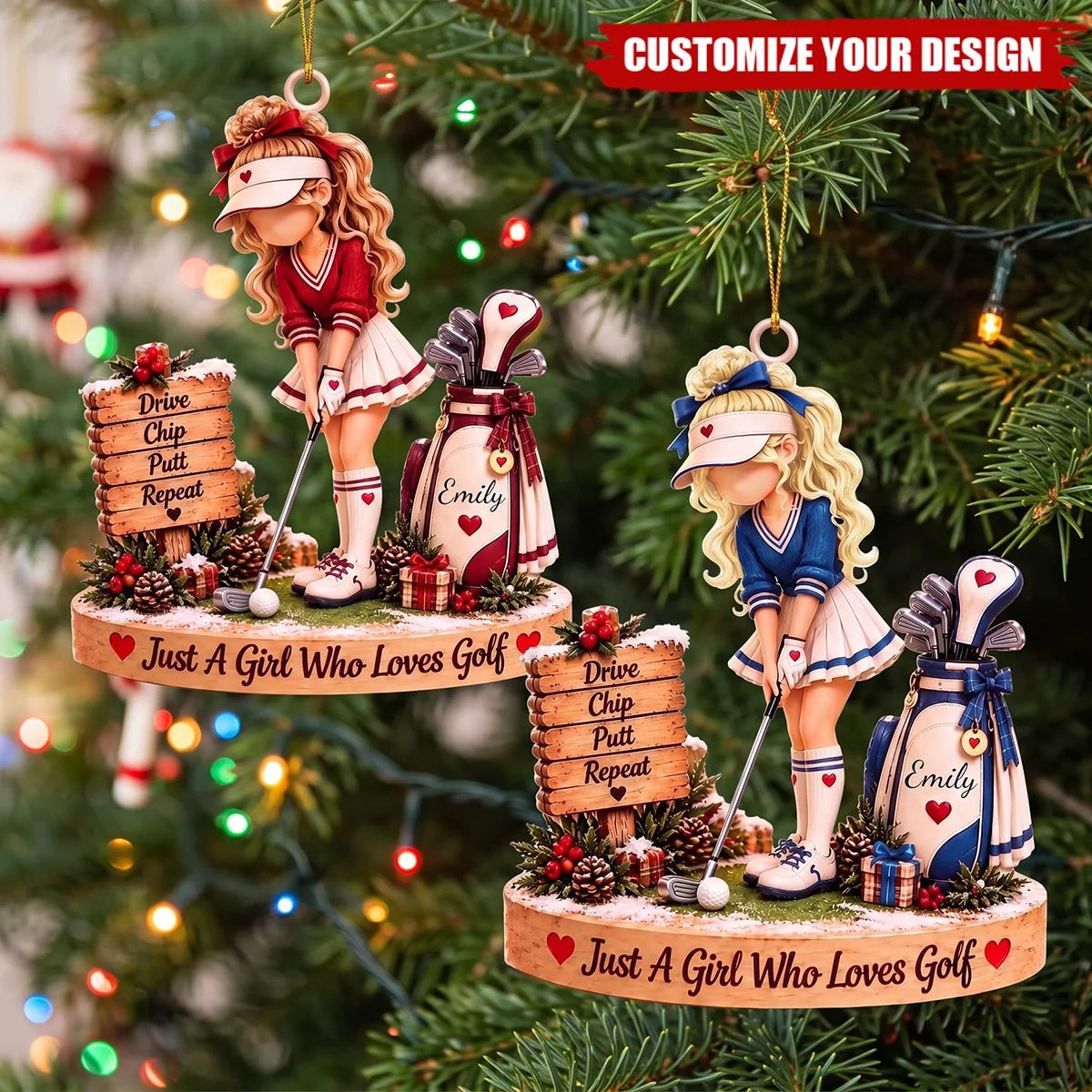 Just A Girl Who Loves Golf Personalized Wooden Ornament - Christmas Keepsake for Golfer