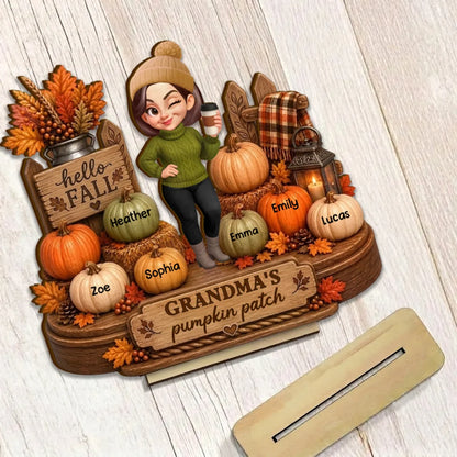 Personalized grandma pumpkin patch plaque with custom grandkids names for fall decor image 6
