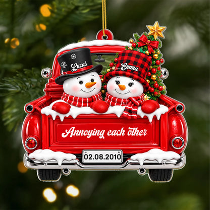 Annoying Each Other Snowman Couple Truck Acrylic Ornament - Personalized Christmas Gift for Couples