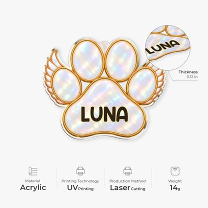 Angel Wings Paw Print Personalized Pet Memorial Acrylic Ornament - Christmas Keepsake for Dog Lovers