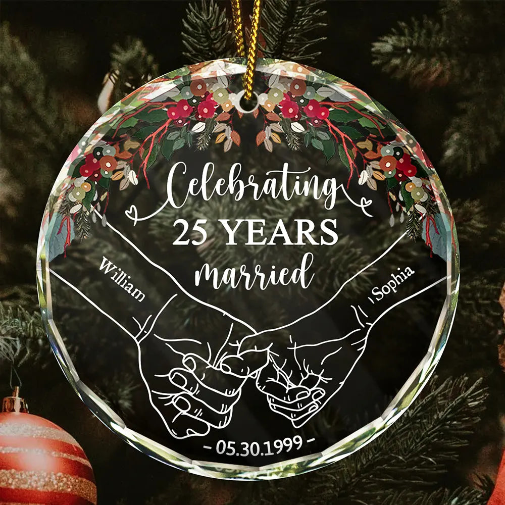 Celebrating Years Married Personalized Glass Ornament - Custom Anniversary Gift for Couples