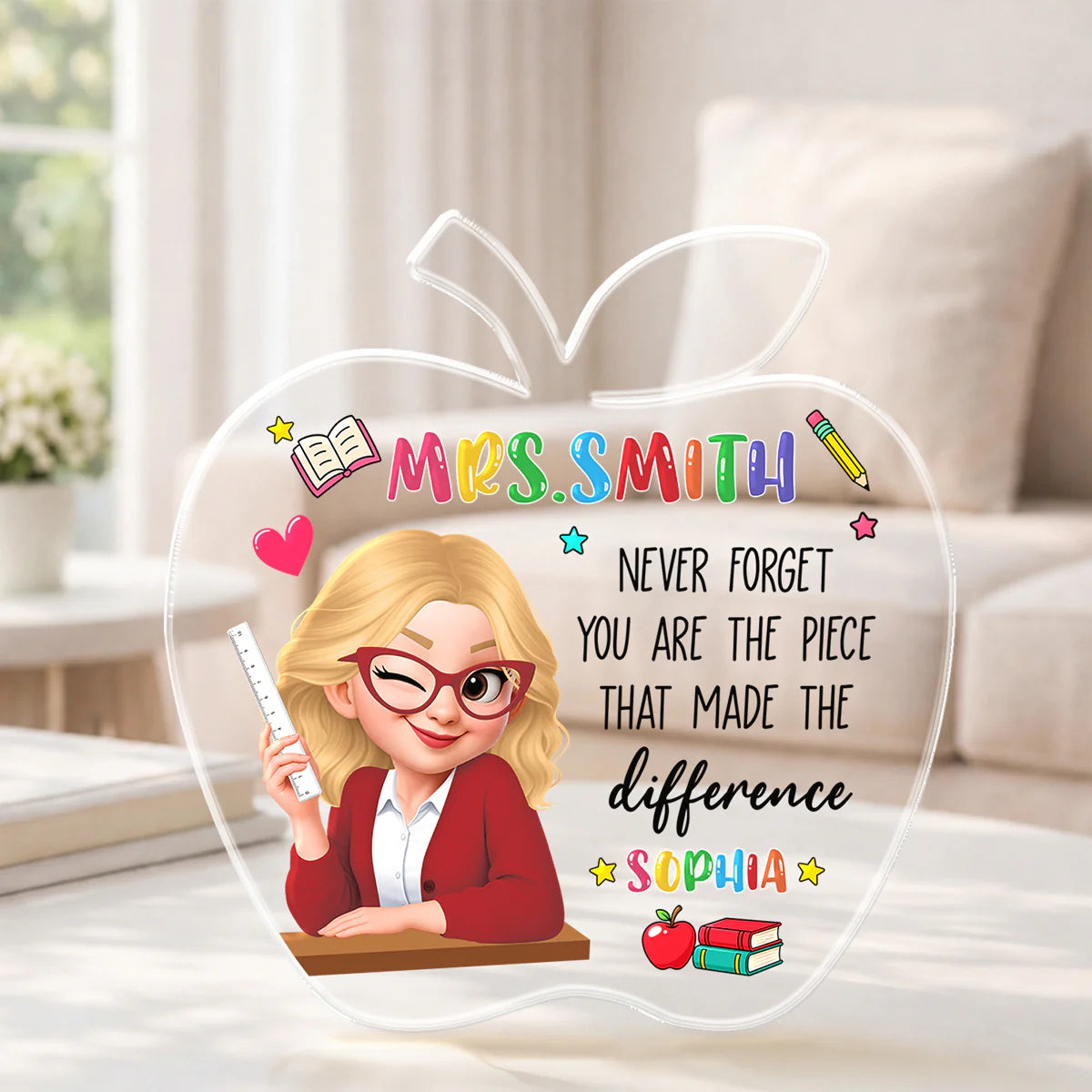 Personalized teacher acrylic plaque apple shape custom quote gift for teacher appreciation