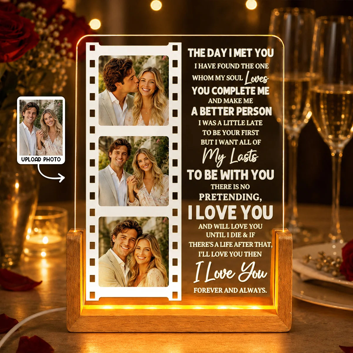I Love You Forever Personalized LED Night Light - Custom Film Strip Photos for Couples