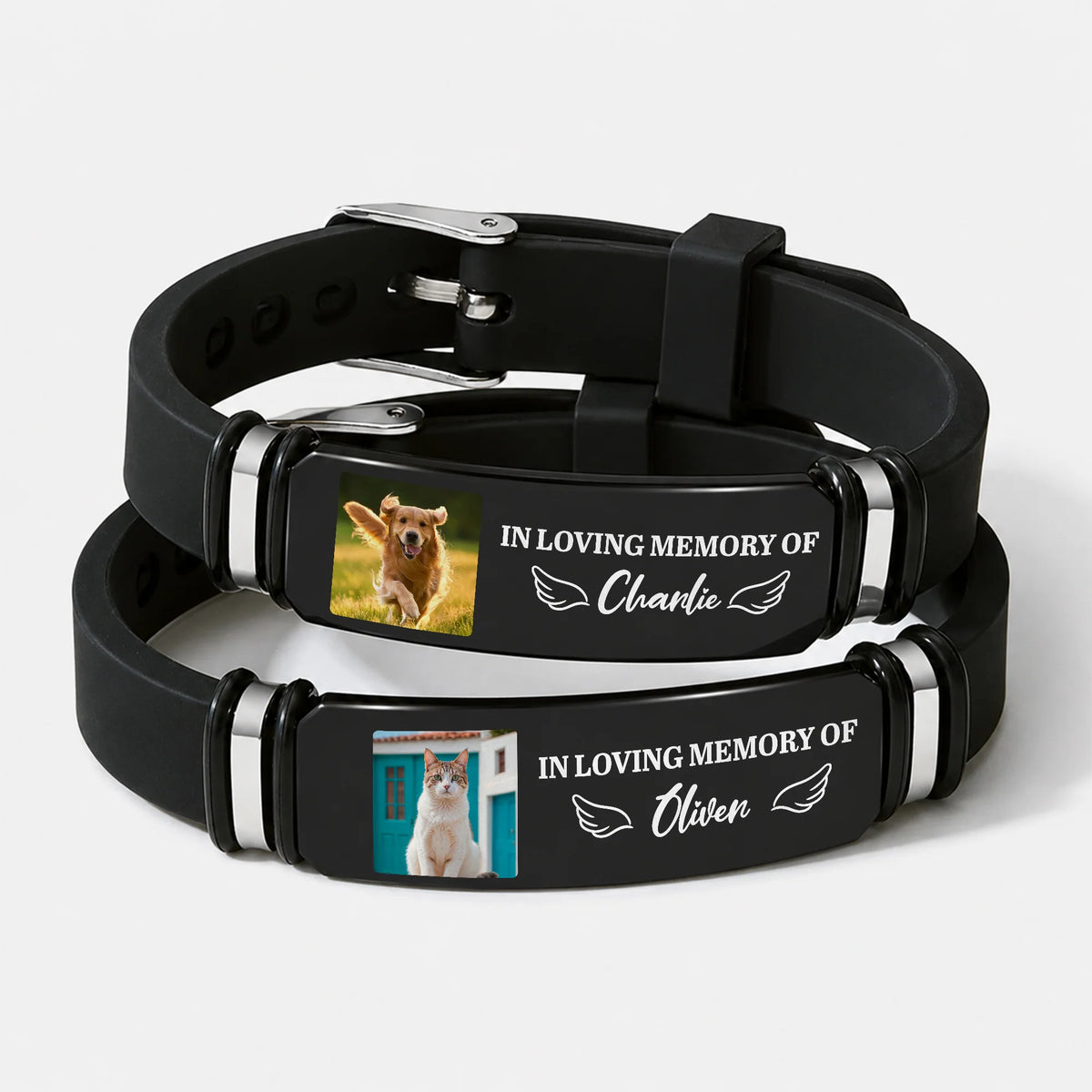 In Loving Memory Of Personalized Pet Memorial Bracelet - Custom Dog & Cat Photo Wristband Keepsake Gift
