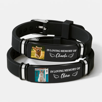 In Loving Memory Of Personalized Pet Memorial Bracelet - Custom Dog & Cat Photo Wristband Keepsake Gift