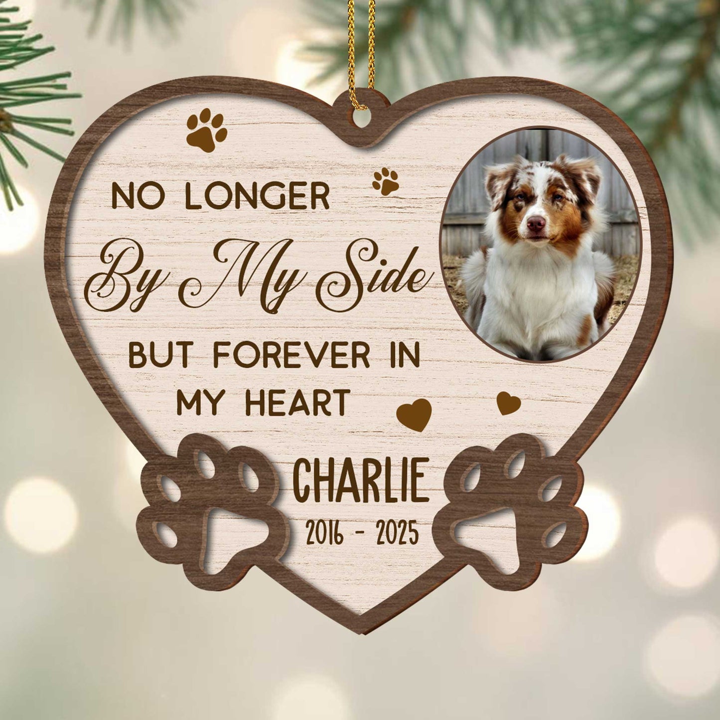 Personalized pet memorial wooden ornament with custom dog photo print for pet loss gift image 6