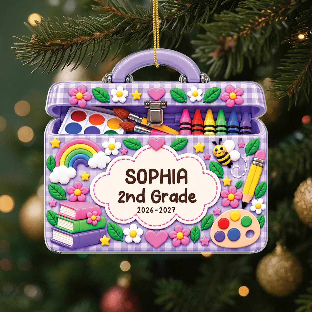Back To School Art Kit Personalized Acrylic Ornament with Crayons - Kindergarten Keepsake for Kids