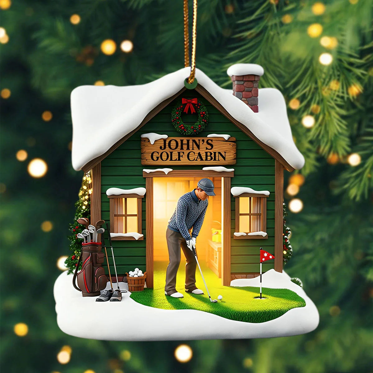 Golf Cabin Personalized Christmas Ornament - Custom Acrylic Golfer Keepsake Gift for Golf Lovers