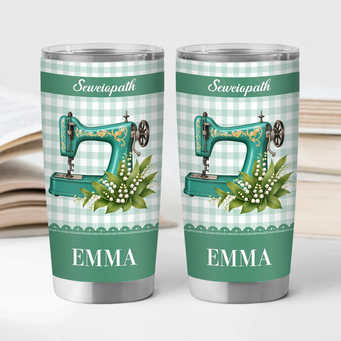 Sewciopath Personalized Sewing Tumbler - Custom Birth Month Flower Gift for Quilter