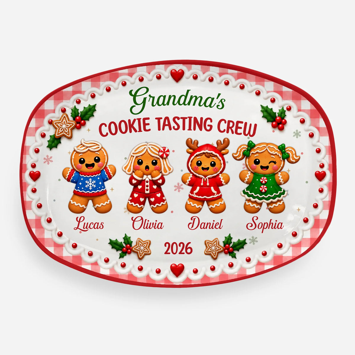 Grandma's Cookie Tasting Crew Personalized Platter - Custom Christmas Plate for Mom & Dad